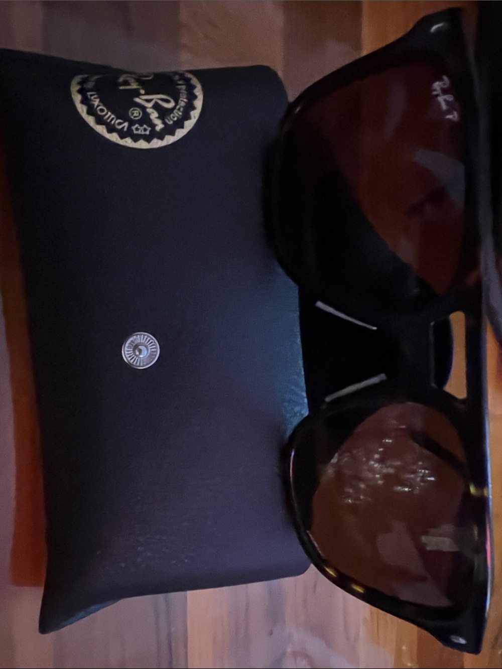 Ray-Ban Black Sunglasses with Black Gold-Logo Pouch